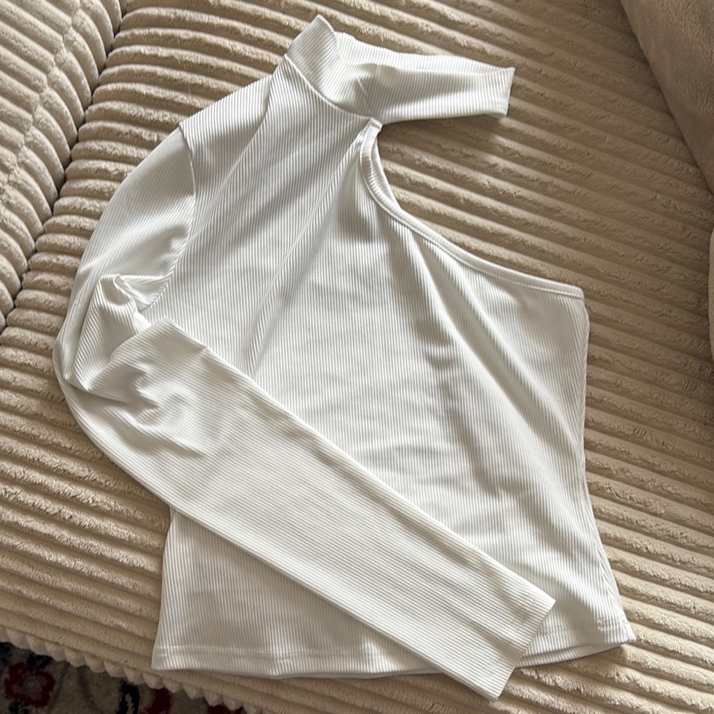 SHEIN White Asymmetrical Bodysuit Top